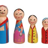 Channapatna Wooden Poojari Family Dolls Set