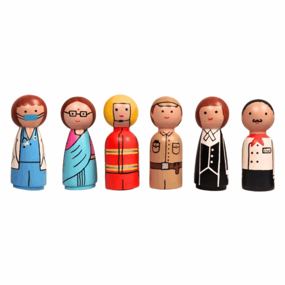 Channapatna Wooden Essential Workers Dolls Set - Image 2