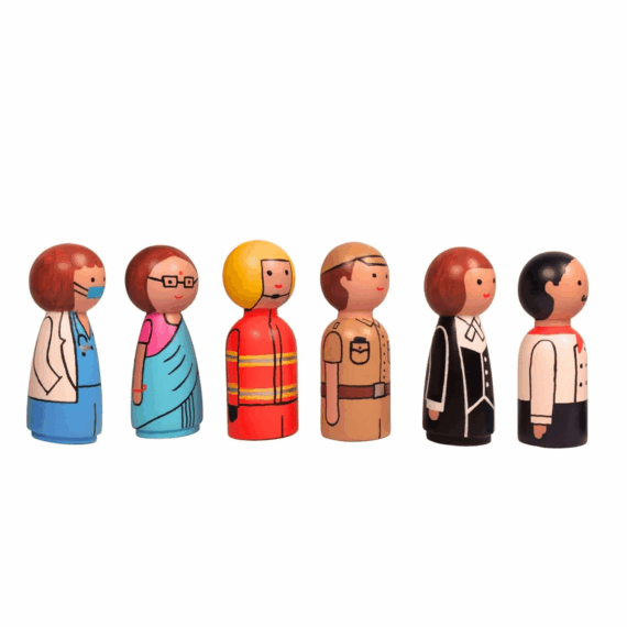 Channapatna Wooden Essential Workers Dolls Set - Image 4