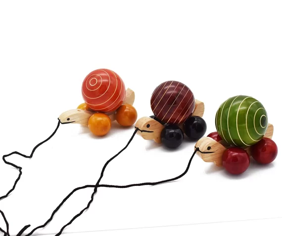 Channapatna Wooden Pull-Along Snail Set - Image 4
