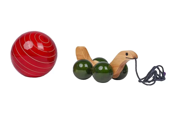 Channapatna Wooden Pull-Along Snail Set - Image 2